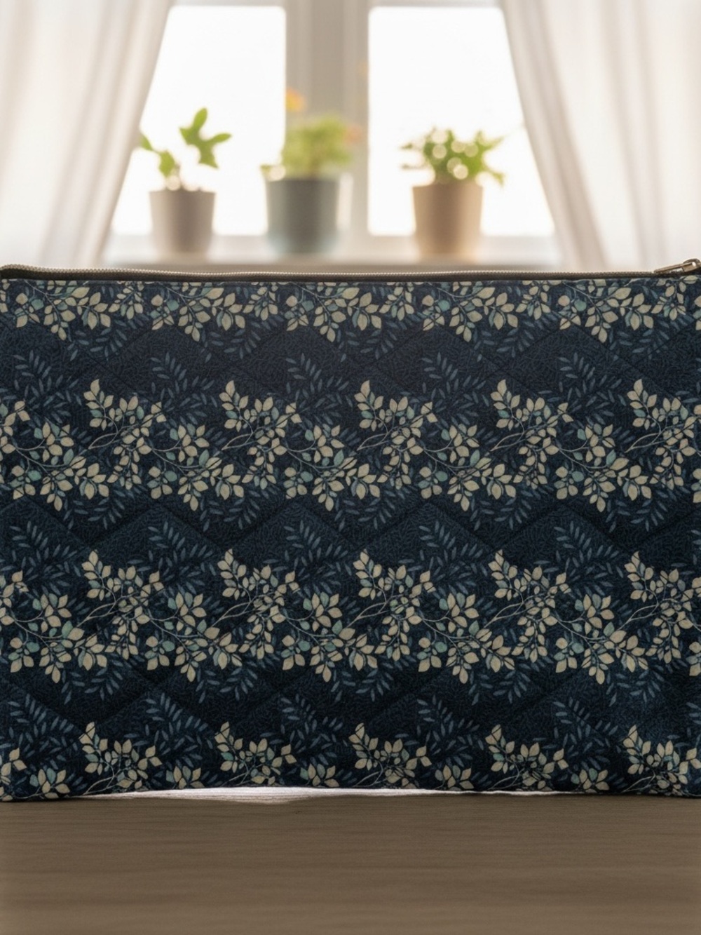 Hand Crafted Navy Floral Laptop Pouch